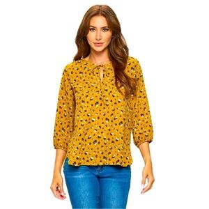 NWOT West Kei from Stitchfix Yellow Leopard print blouse, size L